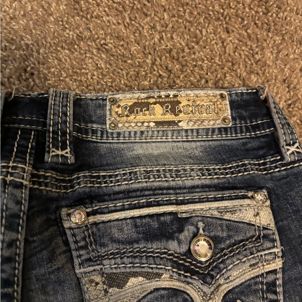 Rock Revival Blue Denim Jeans with Contrast Stitching and rare find size 30 - Picture 3 of 6